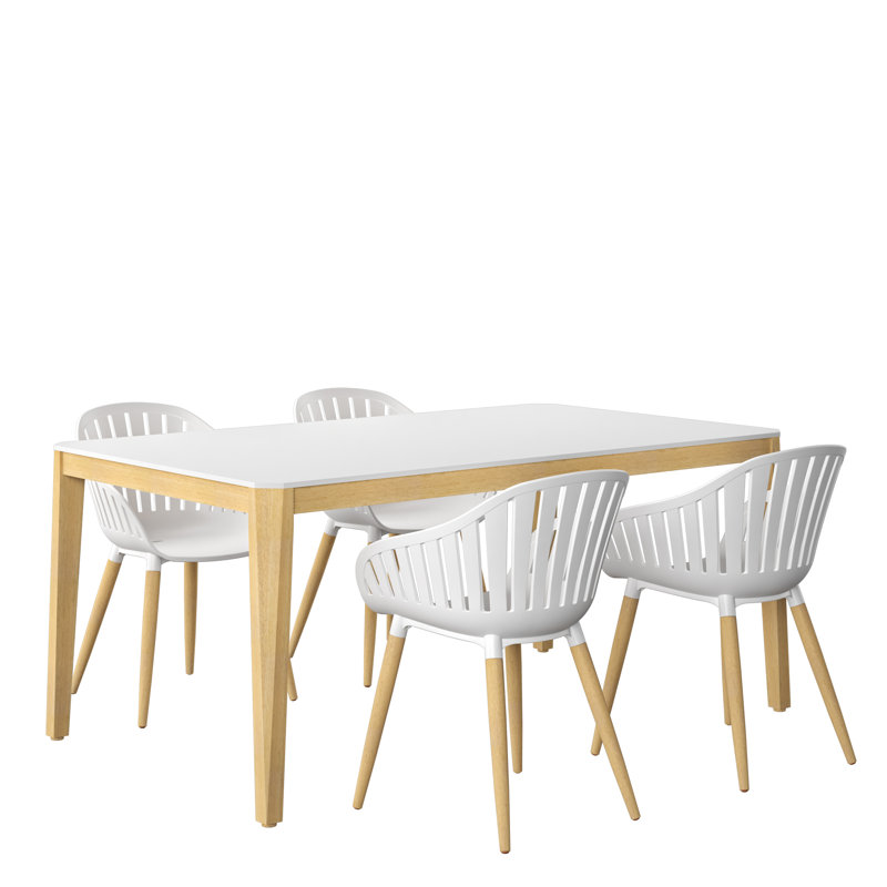Gencer 5pc FSC Certified Wood and Resin Outdoor Patio Dining Set, 5-Piece