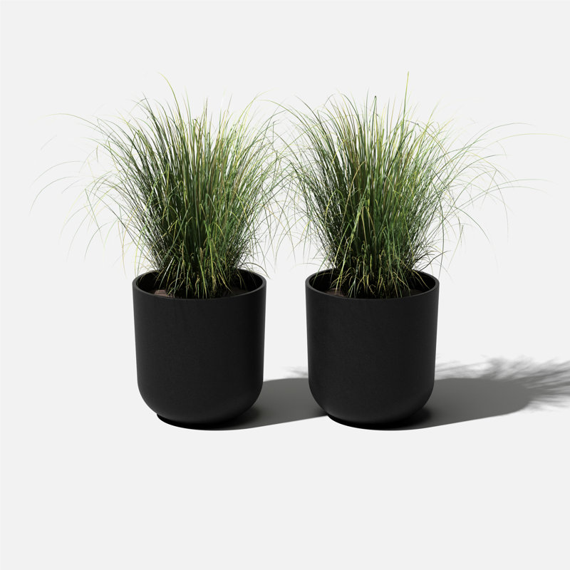 Mason Series Black Plastic-Stone 10" Planter Set of 2