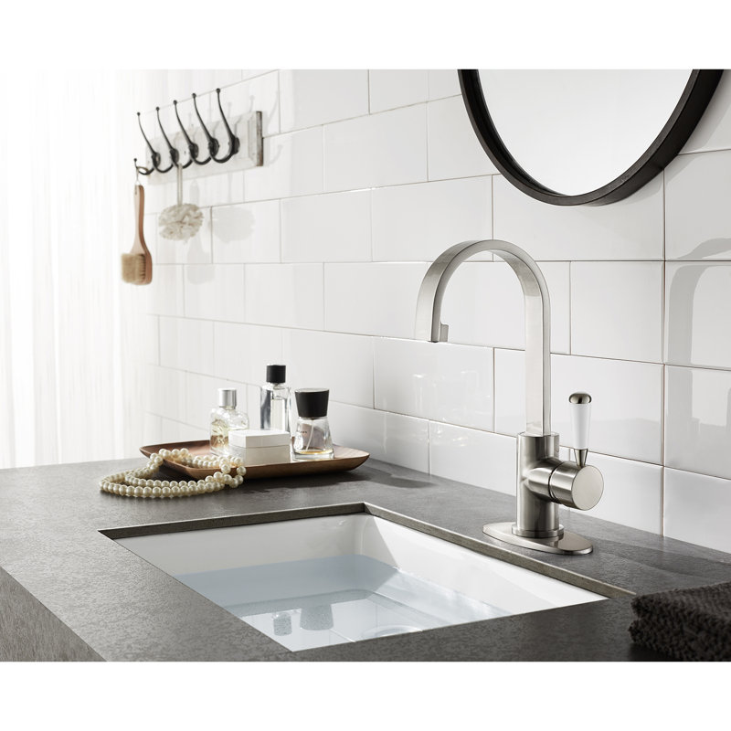 Kingston Brass Paris Single-Handle 1-Hole Deck Mount Bathroom Faucet with Push Pop-Up, Satin Nickel