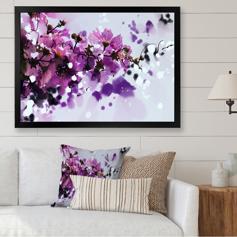 Fleurs mauves III - art mural traditionnel sur toile, H 8 po x l 12 po x P 1 po, Cadre noir