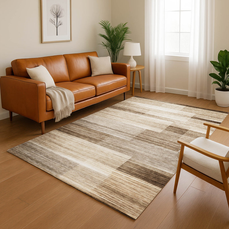 Premium Machine Washable Mayfield AMF2082 Striped Rug, 8' x 10', Brown