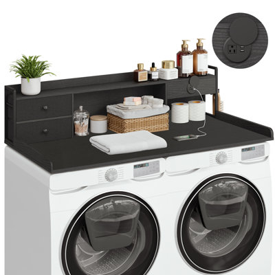 2-Titer Washer Dryer Countertop With Non-Slip Pads, Laundry Countertop with Storage Shelf