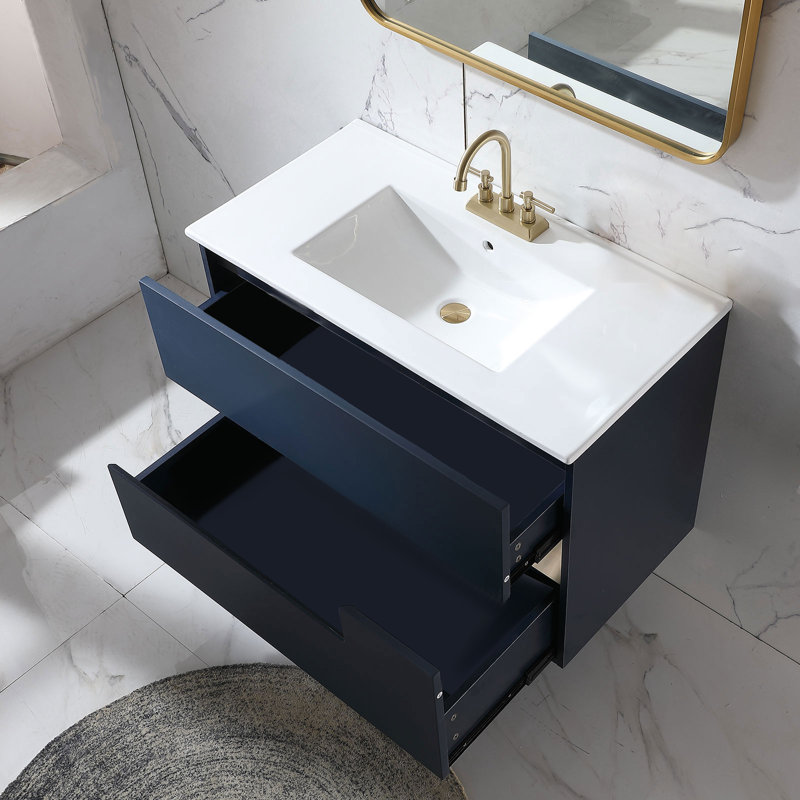 Ensemble de meuble-lavabo mural simple bleu 36 po Hilda