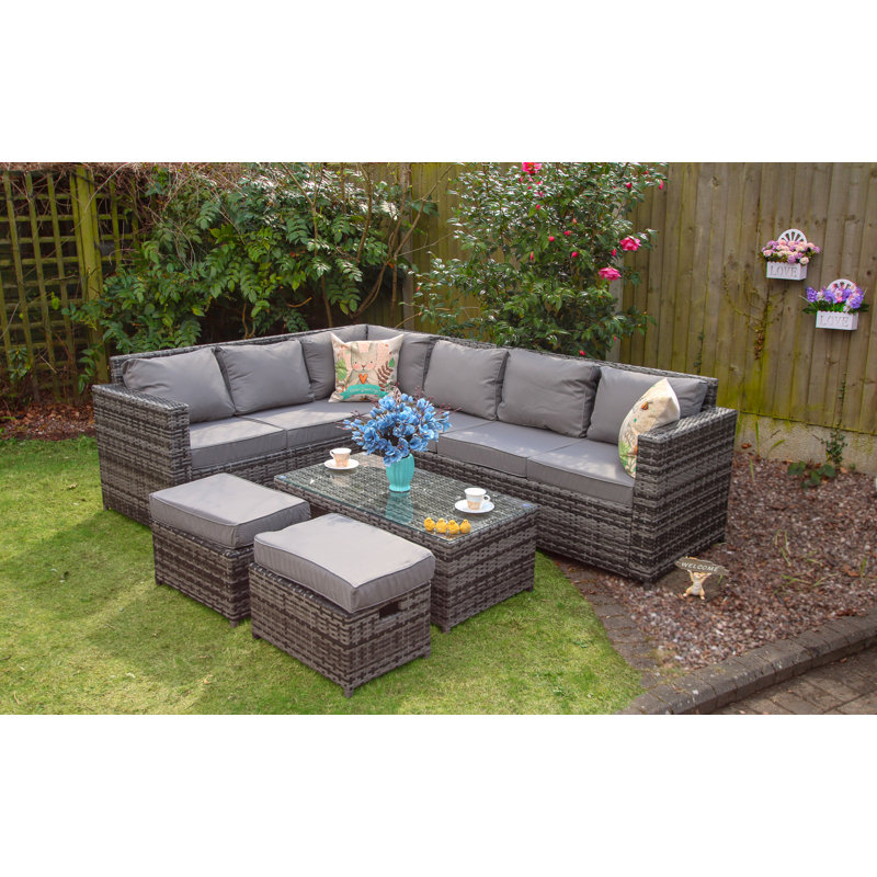 Barkhad 8 - Person Sectional Sofa Set with Cushion, Brown