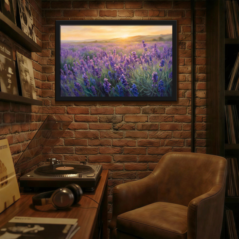 Plantes et fleurs, champ de lavande, peinture de paysage au coucher du soleil, H 16 po x l 24 po