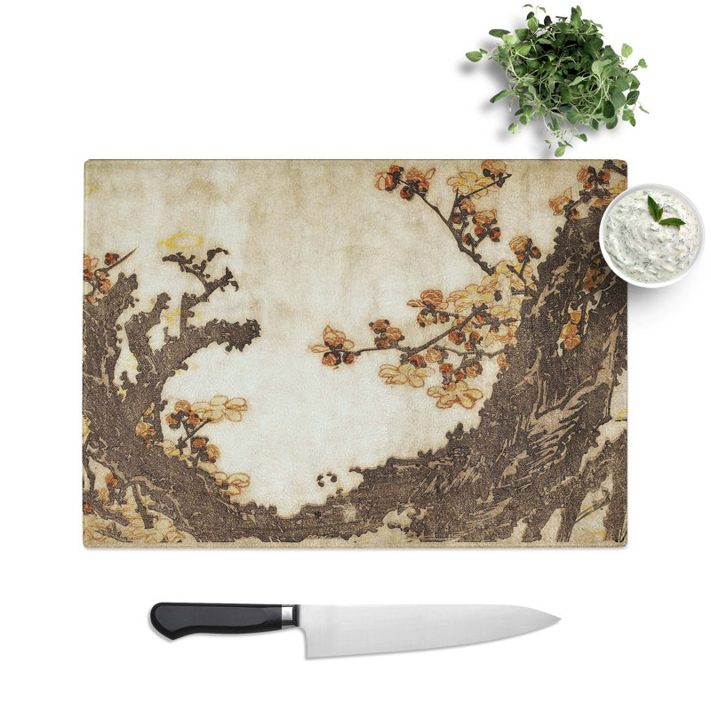 Tempered Glass Ancient Plum Tree Chopping Board, 28.5 cm W x 20 cm L