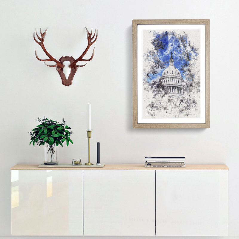 Capitol Hill And Cherry Blossom Tree - Single Picture Frame Print on MDF, 63cm H x 45cm W x 2cm D, Oak Framed