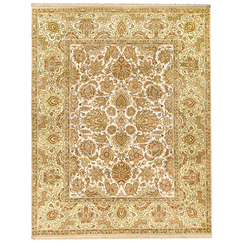 Tapis ivoire et doré de haute qualité noué à la main