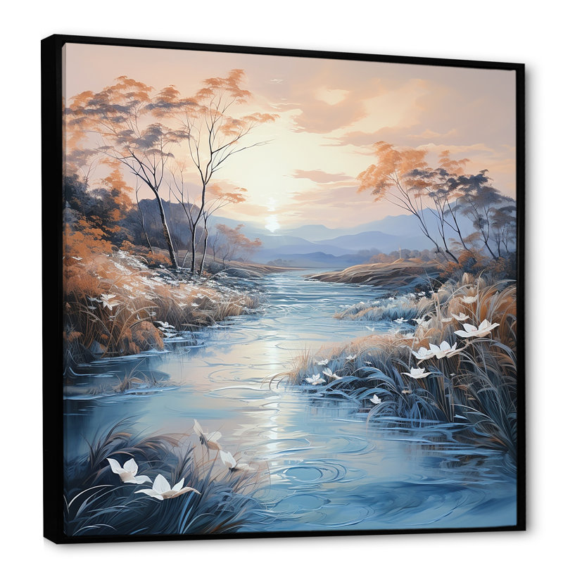 «Lakes Rivers Charm», impression d'art sur toile, Cadre flottant noir, H 24 po x l 24 po x P 1 po
