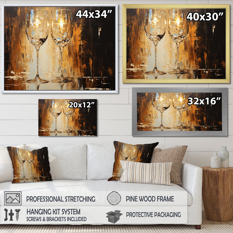 Or et bulles de verre champagne - Art mural champagne, Cadre d'angle fermé noir, H 30 po x l 40 po x P 1,5 po