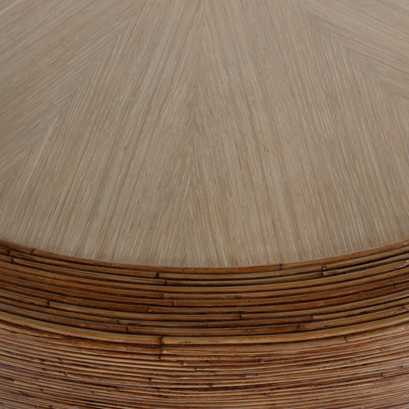Brown Round Wood Coffee Table with Storage and Rattan Wrap