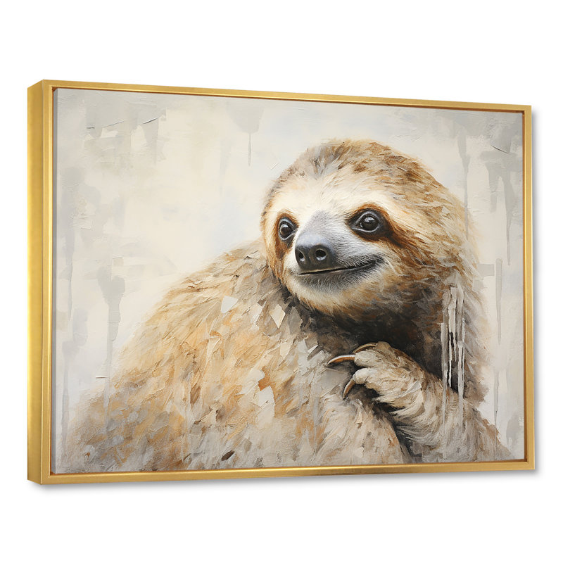 «Thoughtful Sloth I» sur toile, Cadre flottant doré, H 12 po x l 20 po x P 1 po