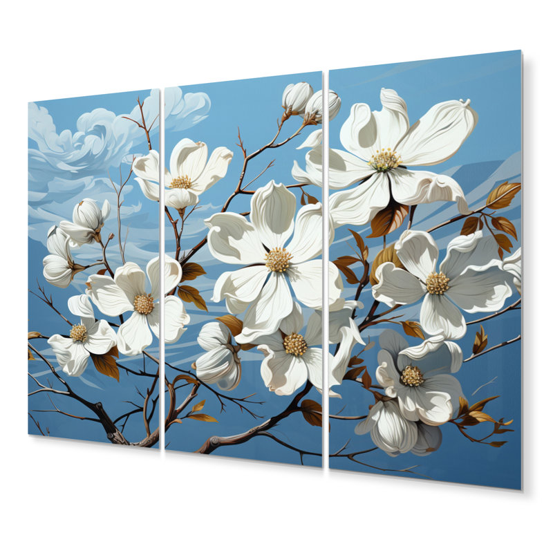 Ensemble de décorations murales en métal blanc et bleu Dogwood Delight II
