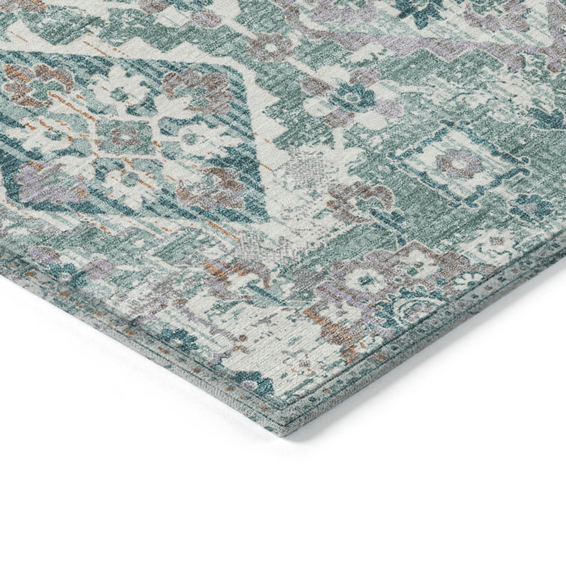 Machine Washable Indoor/Outdoor Xhevrie Seafoam Rug, Rectangle 10' x 14'