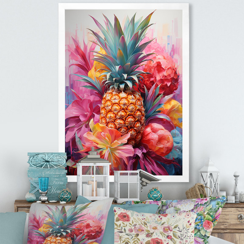 «Tropical Pinapple Fruit», impression sur toile, Cadre photo blanc, H 44 po x l 34 po x P 1,5 po