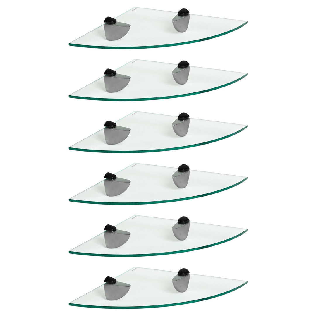Harbour Housewares - Floating Glass Corner Shelves with Metallic Brackets - Set of 6