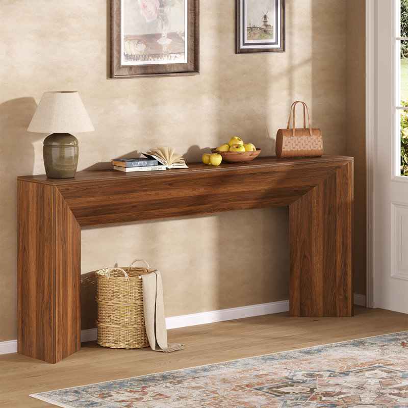  70.9 Inch Long Console Table, Farmhouse Wooden Sofa Table Behind Couch, Entryway Table Accent Table With Sturdy Triangular Base For Living Room, Entryway, Hallway, Walnut