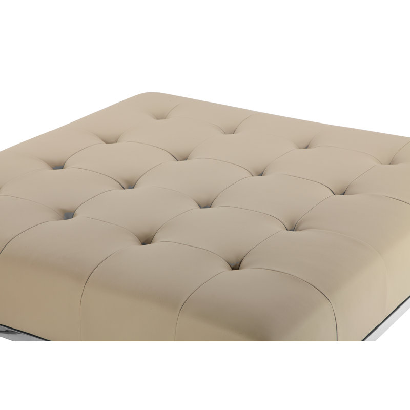 Lusso Upholstered Ottoman, Sand Faux Leather, Gray