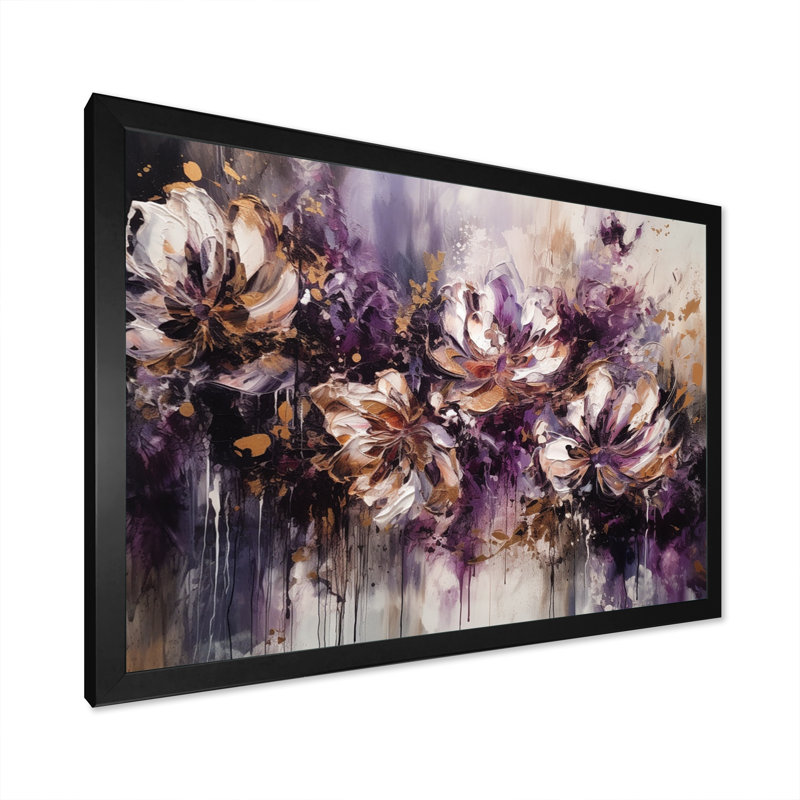 Rozamond - Œillet crème mauve sur fleur, Cadre photo noir, H 12 po x l 20 po x P 1 po