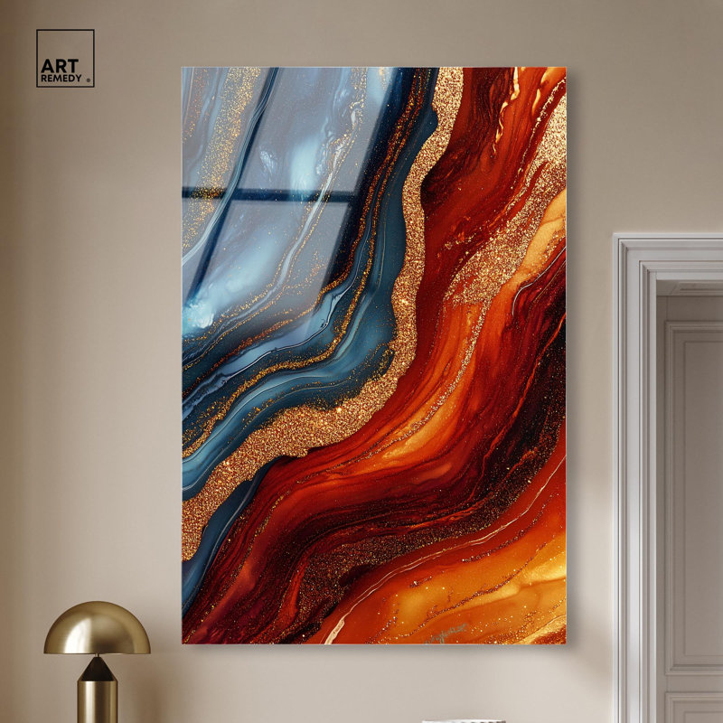 Art mural en acrylique Godeed Blue Geode par Art Remedy, prêt à être accroché, H 54 po x l 36 po