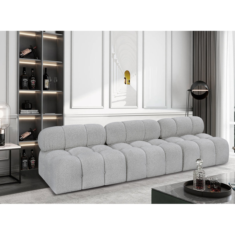 Ames Upholstered Sofa, Grey Boucle Fabric, 3 Armless