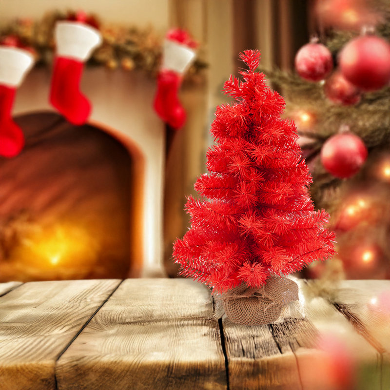 Arbre de Noël pin avec base en jute naturelle - 18 po - rouge Scarlett