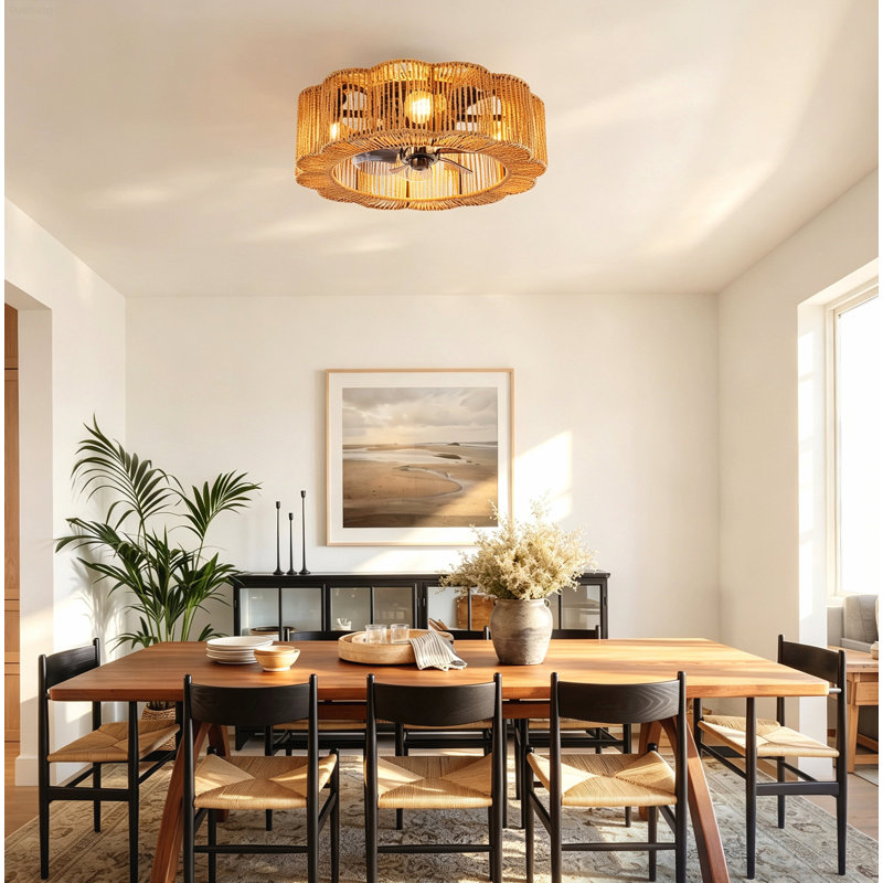 Ventilateur de plafond encastré 20 po avec lumière Boho Farmhouse