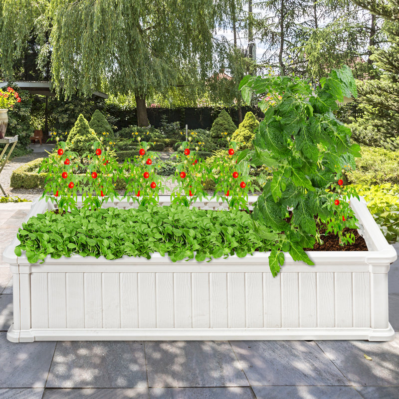 Lit de jardin surélevé en plastique à granules, H 12 po x l 48 po x P 24 po, Blanc, 1