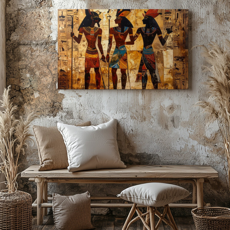 Toile d'art de la Trinité des dieux égyptiens, Anubis Ra et Horus Papyrus, H 9 po x l 12 po