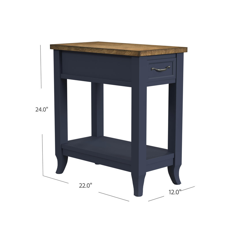 Ivree Navy/ Almond Wood Charging Chairside Cabinet