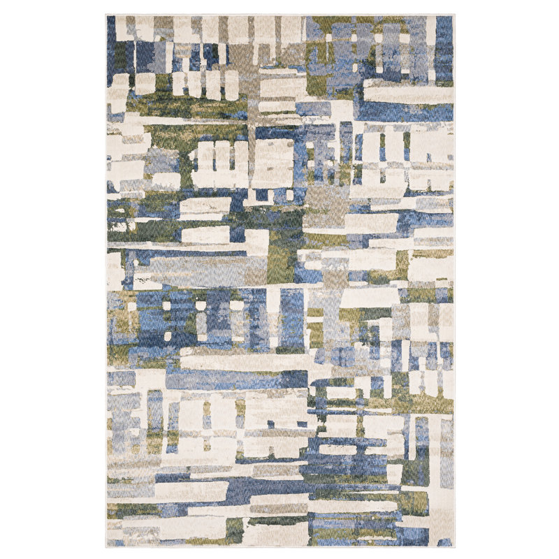 Holub Modern Geometric Blue/ Green Area Rug, Rectangle 6'7" x 9'9"