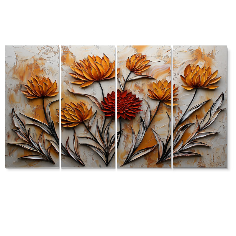 Coucher de soleil chardon Harmony II - chardon, art mural - ensemble de 4 pièces, H 28 po x l 48 po