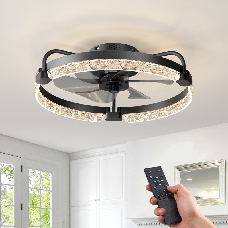 20‘’  Indoor Bedroom Flush Mount Ceiling Fan with LED Light