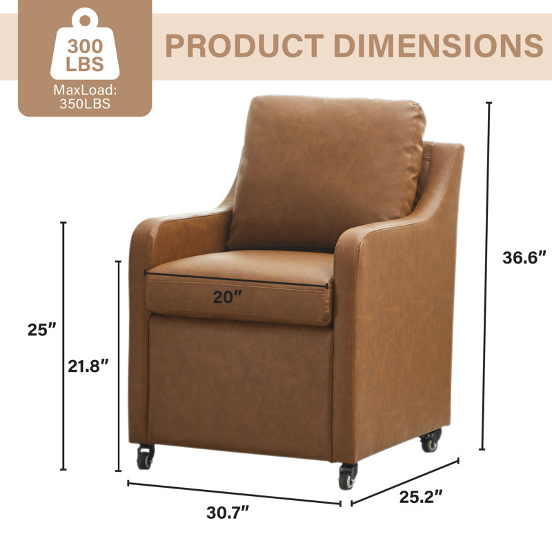 Rolling Dining Chair With Wheels, Brown
