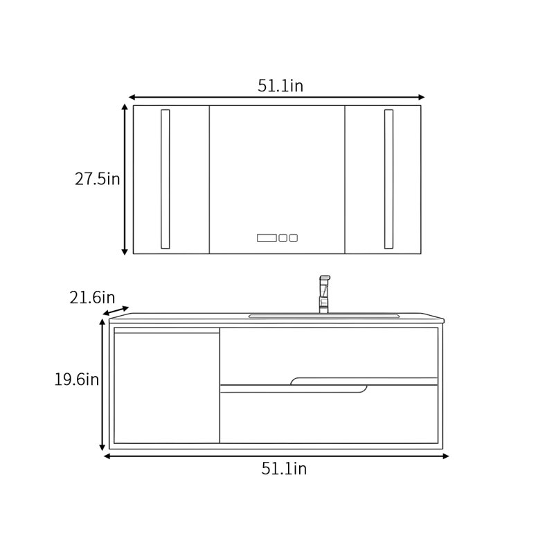 Armoire de salle de bain simple de style nordique, 51"