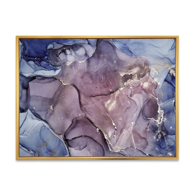 Gris et mauve, encre de marbre, impression sur toile murale moderne, H 16 po x l 32 po x P 1 po, Cadre flottant doré