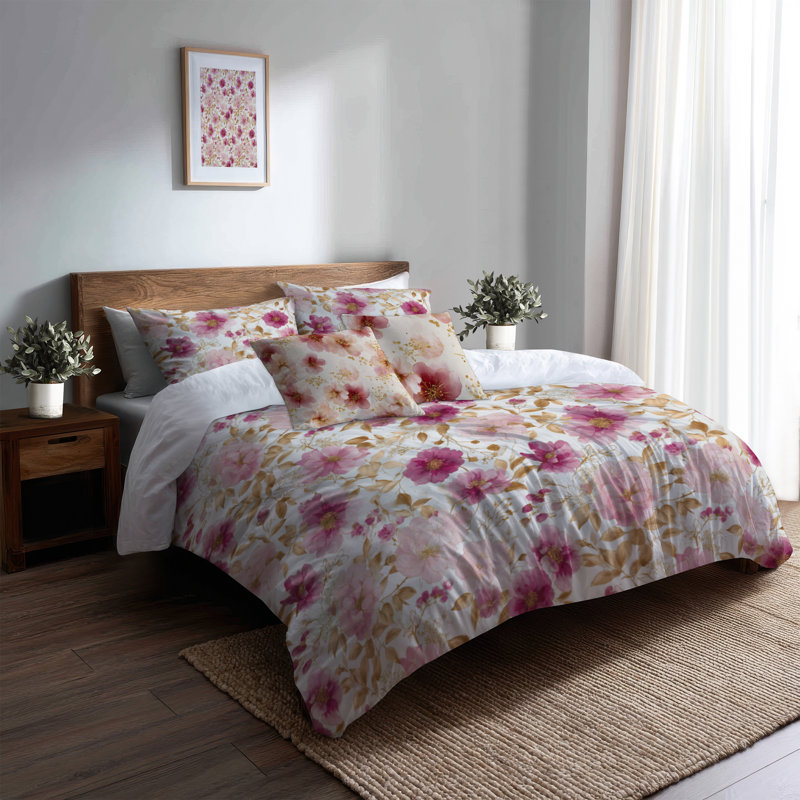 Ensemble d'édredon floral de 6 pièces - Ensemble de literie d'édredon crème Farmhouse, Queen Comforter + 5 Additional Pieces
