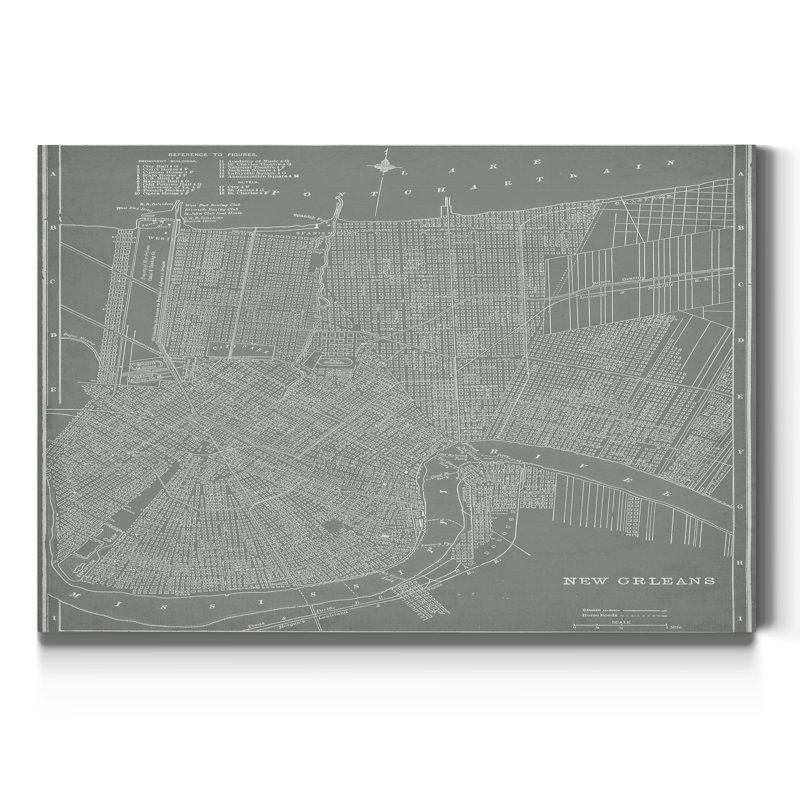 Carte de la ville de la Nouvelle-Orléans - impression sur toile tendue, H 12 po x l 18 po x 1,5 po