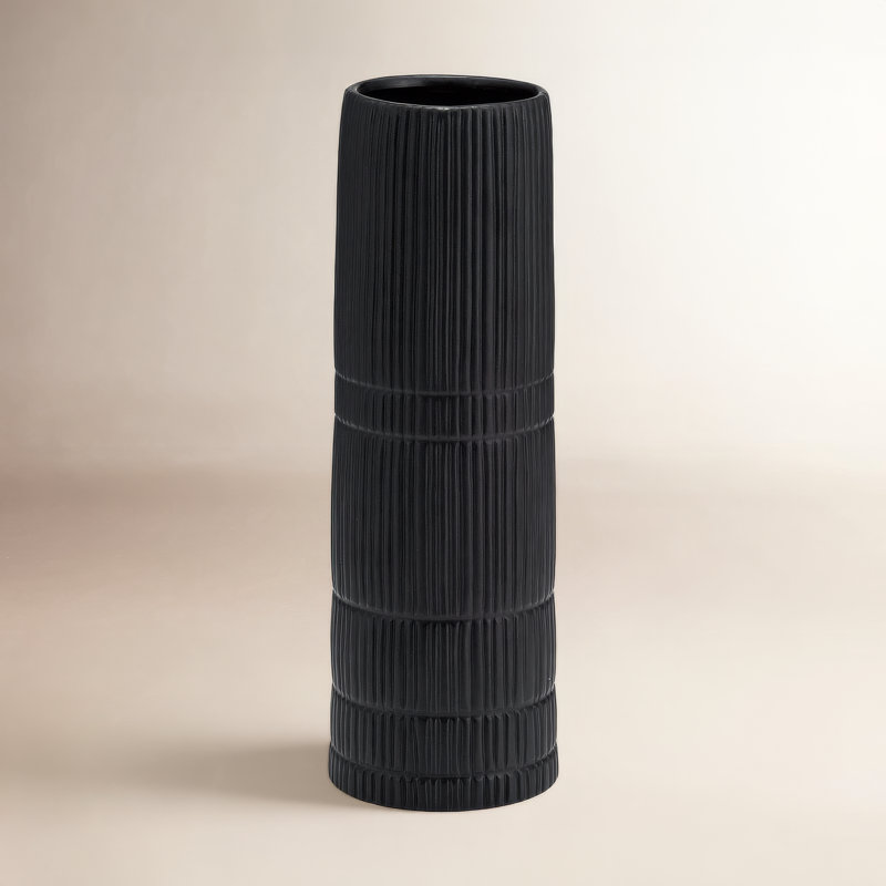 Rachael Modern Neutral Ceramic Vase, 15" H x 5" W x 5" D, Black