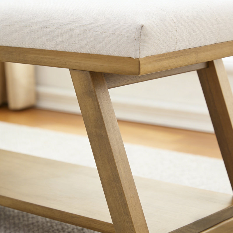 Banc de rangement rembourré multifonctionnel, Light Yellow Wood/White