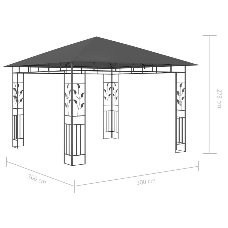 Caringorm Gazebo With Mosquito Net&LED String Lights 3X3x2.73, Anthracite