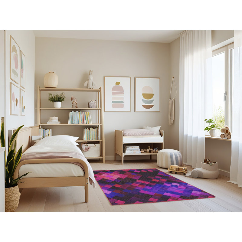 Tapis rose/noir tissé à la machine, Rectangle 3 pi x 5 pi