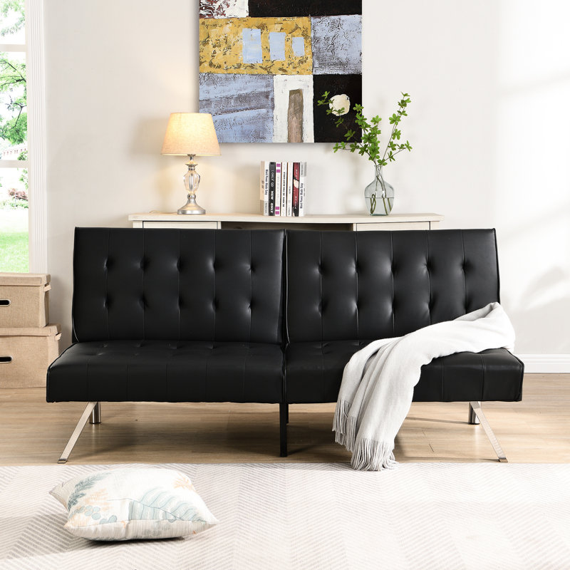 Space Black Leather Bed, Easy To Use, 650Lbs Weight Load, 66.07In Depth, 32.55In Width, 33.35In Height Versatile Assemble & Store, Capacity,