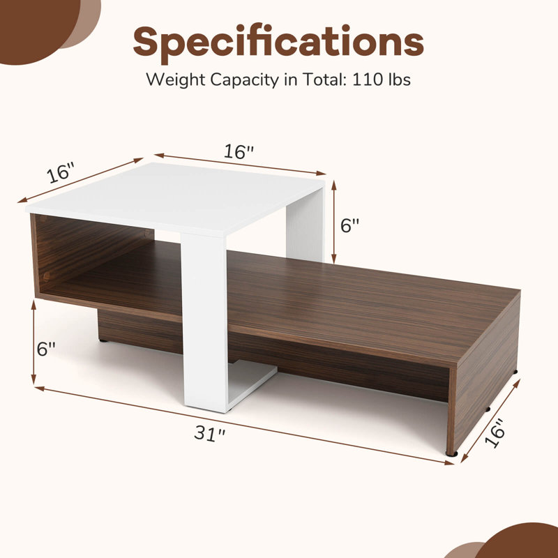 Table basse géométrique à 2 niveaux avec tablettes de rangement Home Modern