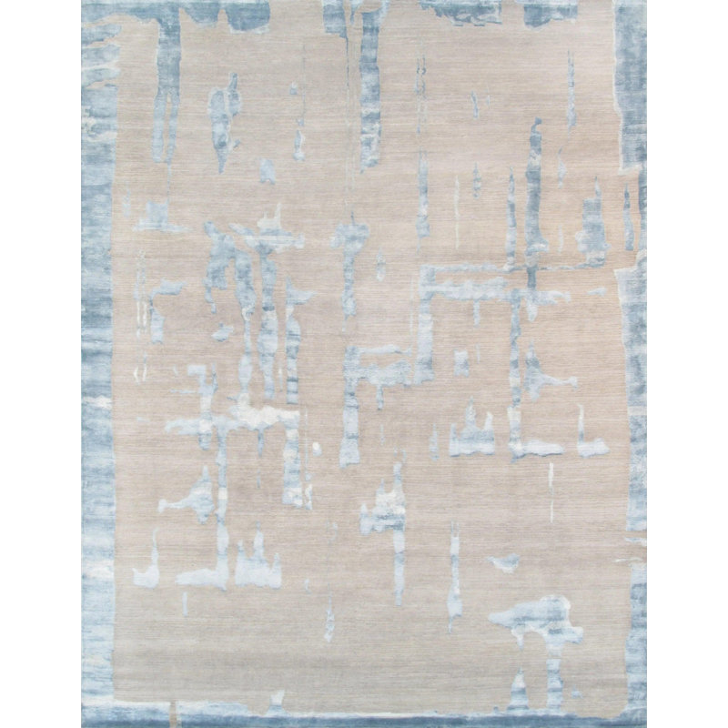 Canvello Hand-Knotted Silk Light Blue Area Rugs - 9' X 12'