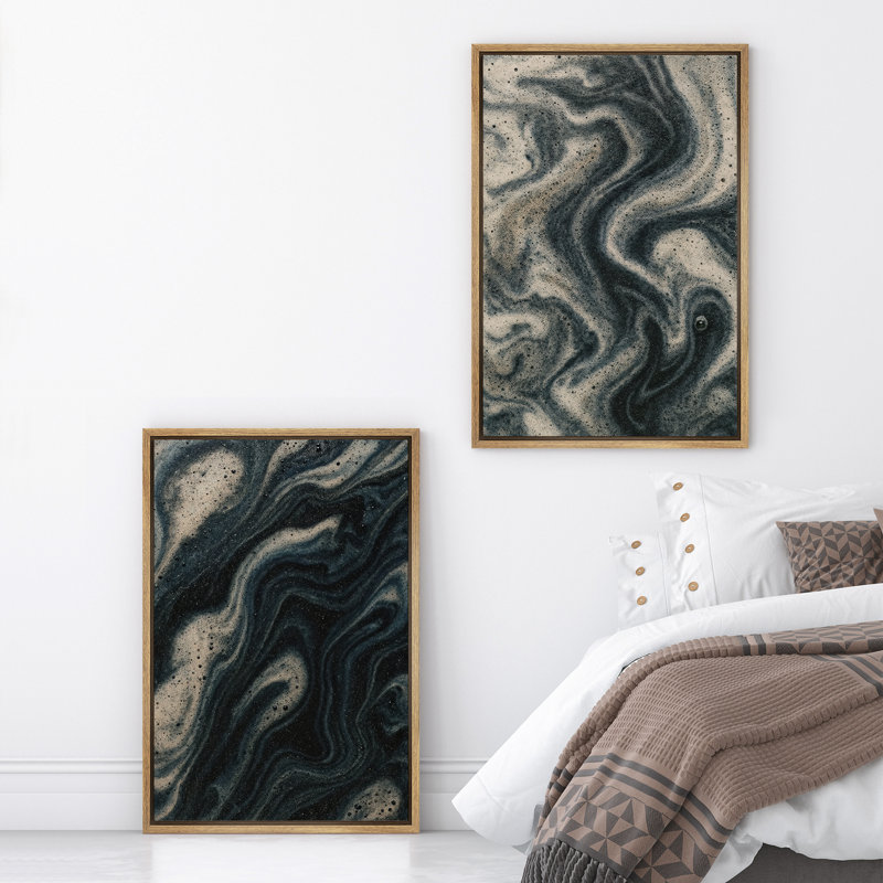 Art mural abstrait, ensemble de 2 reproductions d'art encadrées sur toile, H 24 po x l 32 po, Naturel