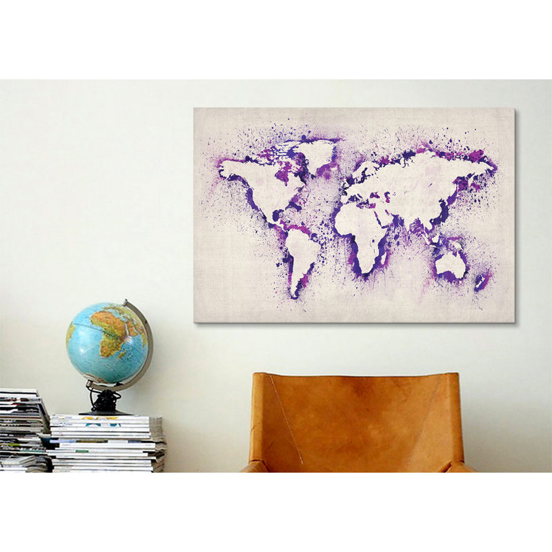 «Map Splash», reproduction d'art sur toile en mauve, H 26 po x l 40 po x P 1,5 po, Pas de tapis, Toile tendue