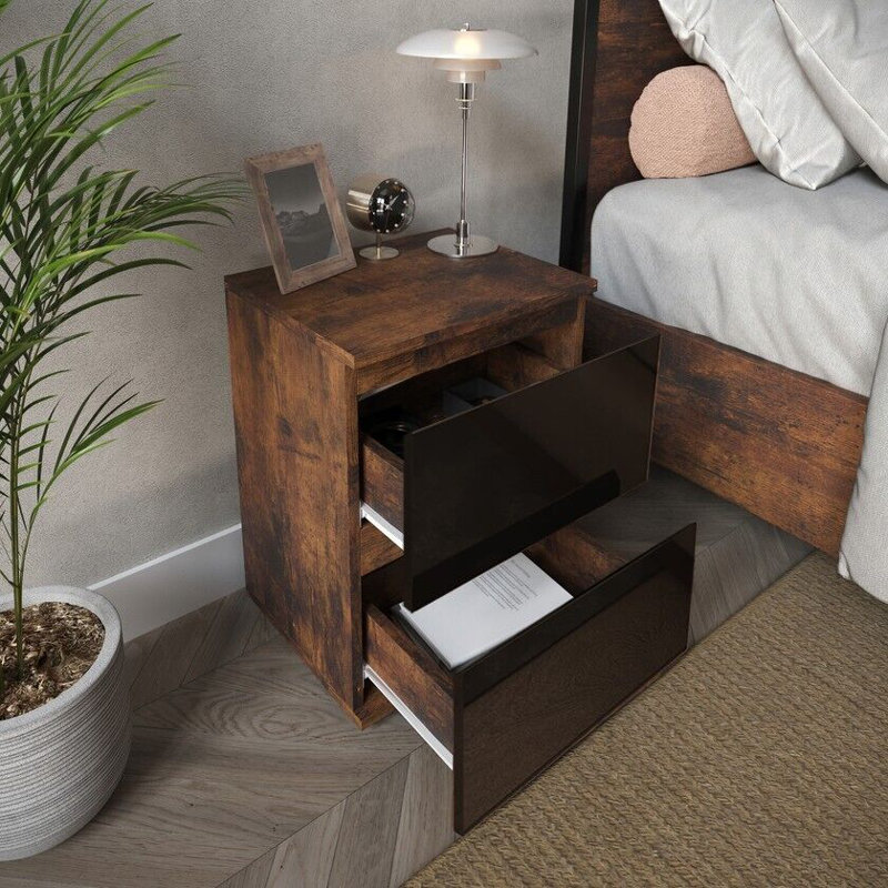 Otella 36cm W Metal Bedside Table, Rustic Brown/Black