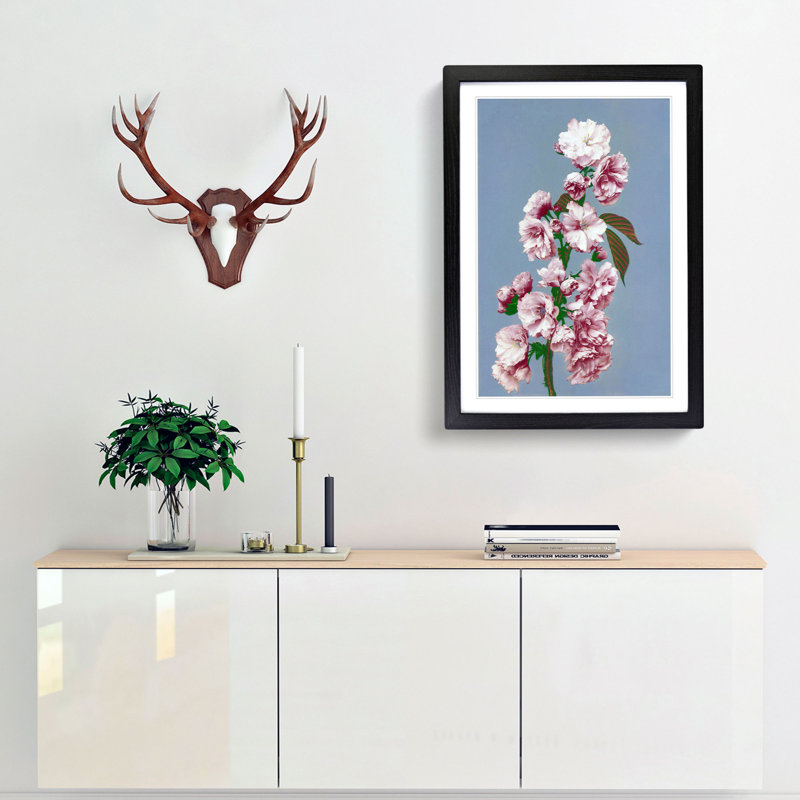 Pink Cherry Blossoms by Ogawa Kazumasa - Picture Frame Painting Print, 65cm H x 48cm W x 2cm D, Black Framed