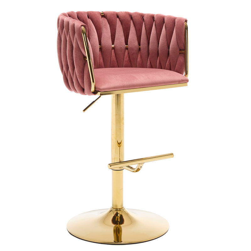 Swivel Adjustable Height Velvet Bar Stool, 1, Pink